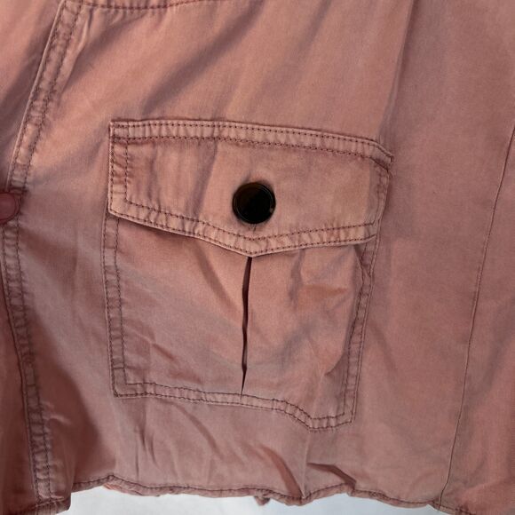 Knox Rose Pink Open Front Sharkbite Edgy Boho Layering Utility Jacket SZ Medium - Picture 6 of 11